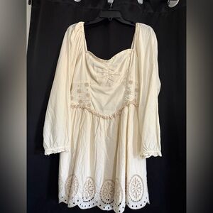 American Eagle Outfitters Cream Embroidered Dress